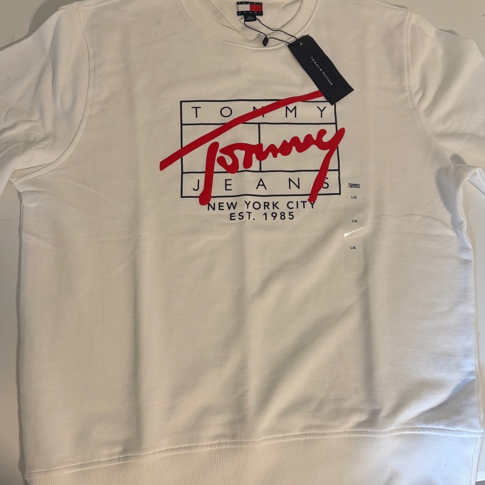 Tommy Jeans White Sweatshirt with Red Logo